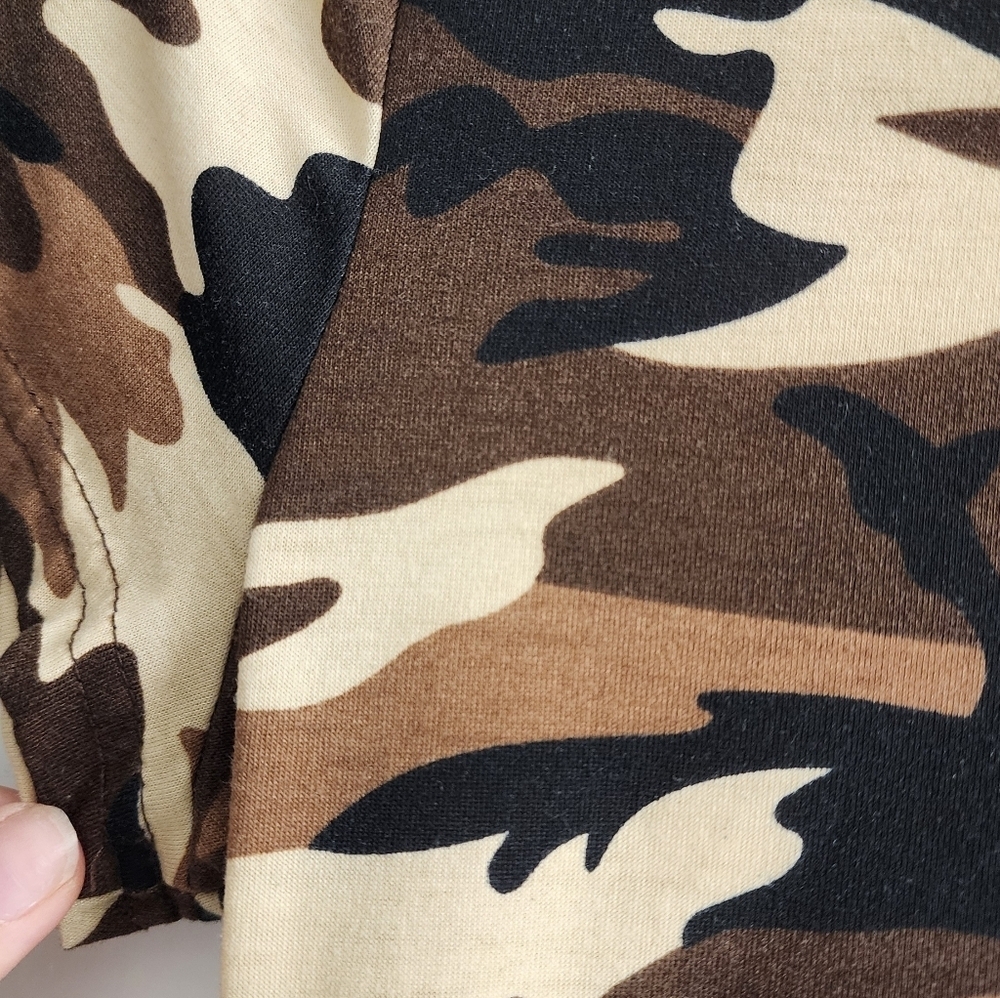 SHEIN Brown Camouflage Shirt Camo Green Beige Stretchy Large Like New Sexy - Picture 4 of 6